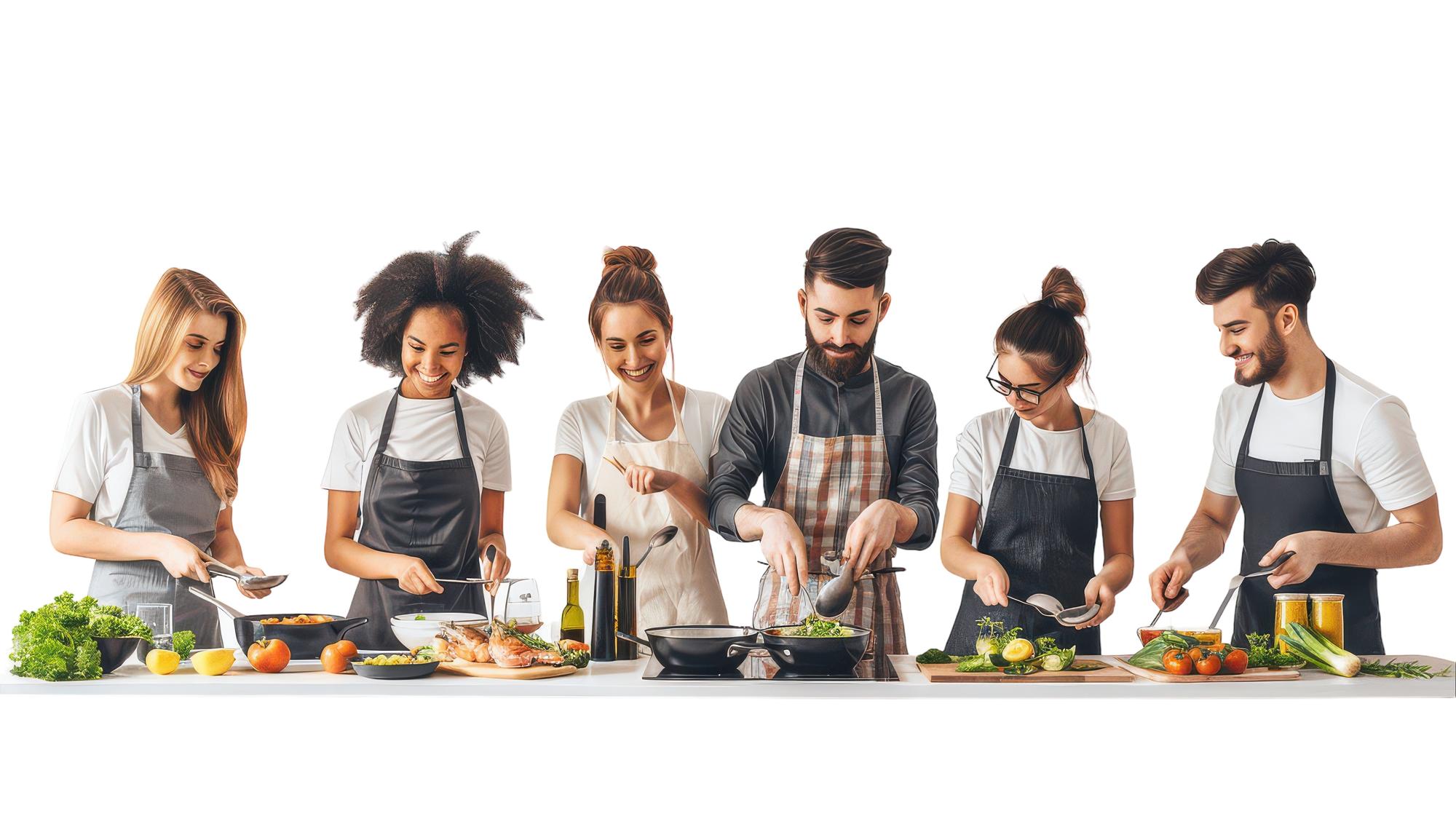 Group around table during a cooking class