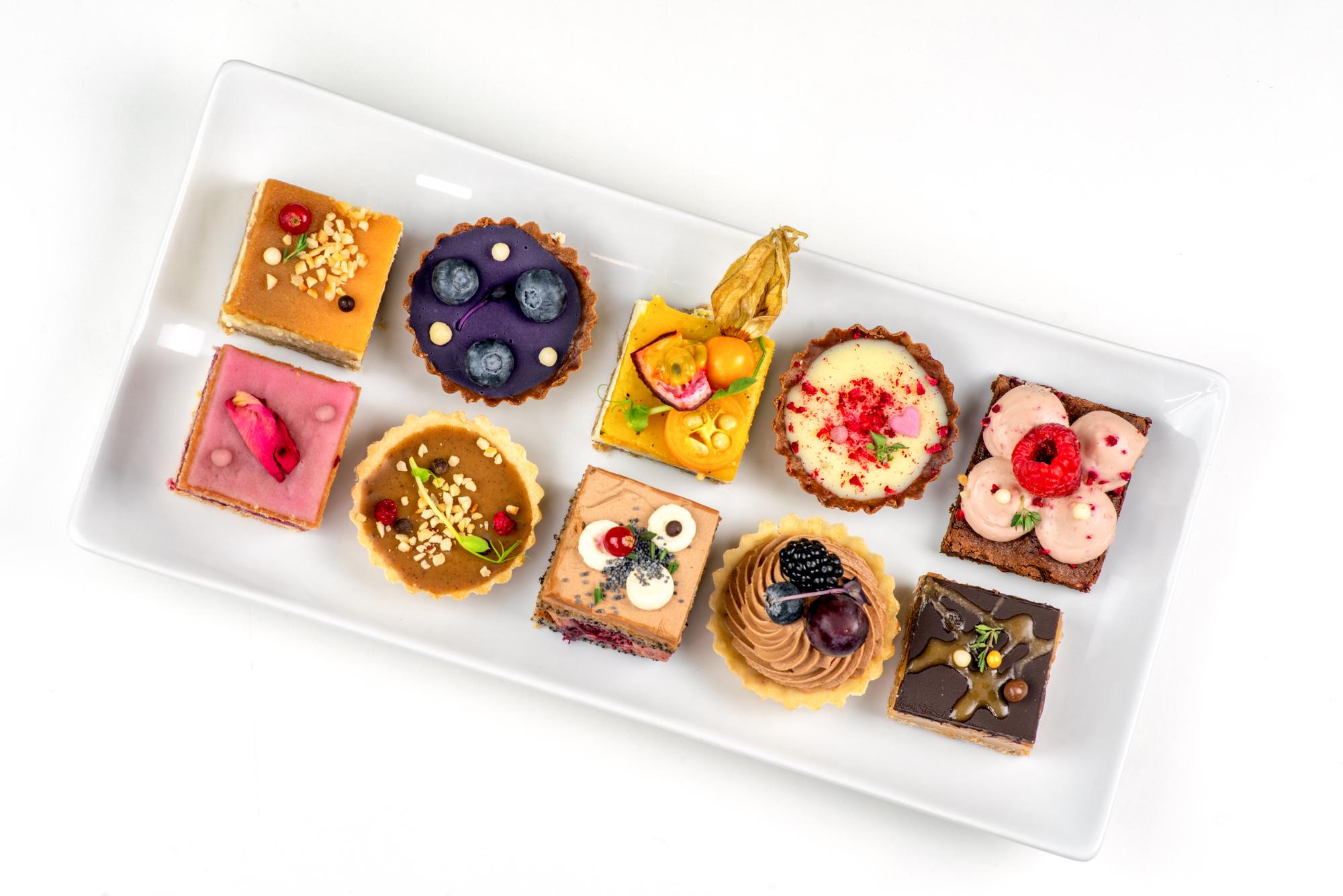 Finished desserts on a table